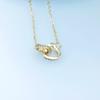 Collar de moda con forma de corazón, hebilla de corazón, doble anilla, cadena de clavícula de oro rosa con incrustaciones de circonita y diamante, cadena de clavícula corta.