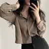 Nova Camisa Casual Cropped Chic Coreana Primavera/Verão 2026 Feminina