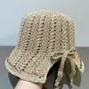 Sombrero de Pescador para Mujer de Primavera y Verano con Ranura Trasera y Lazo, Bloques de Color, Adelgazante para la Cara, Versátil, Dulce Sombrero de Punto Calado