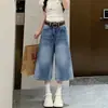 Pantalones vaqueros cropped de pierna recta estilo americano para mujer, nuevo modelo de verano, talla grande, adecuados para tipos de cuerpo de pera, holgados y adelgazantes, pantalones de cintura alta de pierna ancha