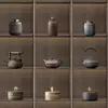 Estante de exhibición antiguo chino modelo de casa de sala de té gabinete de té adornos tetera de té tarro sellado de cerámica tetera de barro cocido juego de té