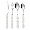 Juego de Cubiertos de Acero Inoxidable 304, Cuchillo, Tenedor y Cuchara con Mango de Perla Cerámica, Vajilla de Lujo Accesible Estilo Ins Coreano, Cuchara y Tenedor de Postre al Por Mayor