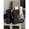 Botines de punta redonda estilo coreano para mujer, nueva colección otoño/invierno 2026, con hebilla de cinturón y altura hasta media pantorrilla, con acabado vintage desgastado.