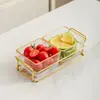 Prato de frutas de vidro de luxo leve, prato criativo dividido para lanches na sala de estar da casa, prato de lanches de frutas secas, prato de sobremesa, prato de frutas e doces