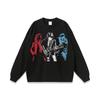 Camiseta de manga larga con estampado de figuras de rap, estilo hip hop, estilo americano, estilo high street, para hombre y mujer, estilo vintage con lavado antiguo.
