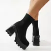 Sitio Independiente Europeo y Americano de Tallas Grandes Botines de Cuero con Tacón Alto Clásicos Simples Tacón Grueso Punta Redonda Botas de Moda Martin para Cuatro Estaciones