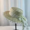 Sombrero de Paja Tulipán con Lazo de Encaje, Copa Plana, Gama Alta, Vacaciones, Ins, Sombrilla, Protección Solar, Sombrero de Paja Francés de Alta Calidad