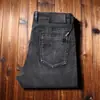 Estação Europeia outono e inverno jeans masculino luxo leve cinza esfumaçado simples versátil reto slim-fit escovado grosso jeans longo