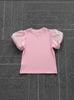 Camiseta de Manga Corta para Niñas J Verano Nuevo Estilo Algodón para Niños Princesa Niña Pequeña Top de Manga Abullonada Transpirable
