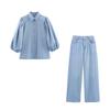 Exportación Transfronteriza Ropa de Mujer Otoño 2025 Estilo Europeo y Americano Manga Abullonada Camisa de Mezclilla + Traje de Jeans Mujer F611523/4