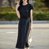 Vestido de Seda con Acabado de Alta Gama, Cuello Redondo, Cinturón, Satén de Acetato, Vestido de Lunares de Alta Gama para Mujer Estilo Francés para Verano