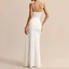 Vestido strapless europeo y americano con bustier retorcido cruzado, volantes laterales y cintas, corte ajustado, bodycon, vestido largo de cola de pez