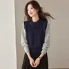 Suéter de Punto Falso Dos Piezas Color Block para Mujer 2026 Otoño Nuevo Llegada Diseño de Cuello Alto Suéter Exterior Estilo Perezoso Top Tendencia