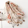 Lenço Estampado Paisley Vintage em Creme Damasco Flor de Castanha Lenço de Seda, Xale para Ar Condicionado para Todas as Estações, Véu Protetor Solar de Viagem