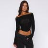 Y2K Europeo y Americano Transfronterizo Verano para Mujer Amazon Nuevo Camiseta Malla Transparente Pulóver Top de un Hombro Dobladillo Curvo