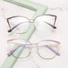 Montura de gafas nueva y moderna de dos colores, gafas lisas para mujer, Amazon, metal, anti-luz azul, montura de gafas ojo de gato, se puede equipar con gafas para miopía