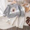Conjunto de Dos Piezas para Niña, Nuevo Primavera y Otoño 2026 Estilo Coreano de Moda Sudadera Estampada con Ribete Floral Fresco y Pantalones Casuales