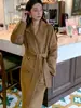 Casaco de Lã de Camelo Dupla Face 801 Casaco Feminino Longo Elegante de Lã Outono e Inverno Solto com Cadarço Estilo Coreano