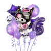 Nuevo Paquete de Globos de Látex con Lentejuelas Impresión de Película de Aluminio Morado Boca Riendo Kulomi Globo Digital de 32 Pulgadas para Arreglo de Cumpleaños