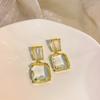 Aretes Cuadrados Transparentes con Incrustaciones de Diamantes, Aretes Maillard Modernos y Versátiles, Lujo Ligero, Alta Gama, Aretes Simples al por Mayor