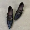 Versión de Cuero Suave~Zapatos de Salón Mary Jane de Punta Fina Estilo Retro Francés con Tacón Grueso de Corte Bajo para Mujer, Versátiles para el Trabajo, con Una Sola Correa, Tacones Altos