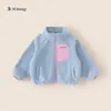 Chaqueta de Felpa con Forro para Niñas Bangxuan Primavera y Otoño, Bloques de Color, Mangas Raglán, Abrigo Cálido para Niños Pequeños