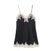 Atacado Transfronteiriço de Roupas de Moda Europeias e Americanas, Tops com Cor Contrastante Renda Textura de Cetim de Seda, Camisolas Sexy com Renda em Contraste nas Costas