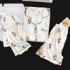 Conjunto de Pijama de Tres Piezas Simple Casual de Nube Verano Nuevo Manga Corta Shorts Pantalones Largos Ropa de Casa Delgada Verano Lindo
