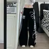 Pantalones anchos con estampado de letras para mujer de marca de moda americana de alta calle, holgados y versátiles con efecto de caída, adecuados para street dance y danza jazz, pantalones de longitud hasta el suelo