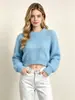 Venta al por mayor transfronteriza desde la fábrica de origen: Suéter corto de punto de imitación de piel de visón para otoño e invierno para mujer, cuello redondo, suave y acogedor, de cintura alta, top de punto cropped