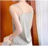 Camisola de Seda Sintética Traje Interior para Mujer Base Negra y Blanca Satén de Seda Seda Acética Top Verano Cuello en V