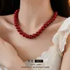 Collar de Cuentas de Vidrio Redondas Moda Versátil Temperamento de Alta Gama Cadena para Suéter Nicho Lujo Ligero Collar Retro para Mujeres