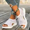 Sandalias populares de talla grande para mujer para comercio exterior, de moda europeas y americanas, con plataforma gruesa, bloques de color, tejido flyknit, punta abierta, sandalias de playa
