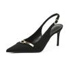 2025 Nuevos Tacones de Aguja de Gamuza con Hebilla Metálica Punta 8cm Estilo Francés Punta Sandalias de Tacón Alto para Mujer Pies No Cansados