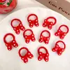Elástico de Cabelo de Pelúcia Vermelho Cartoon para Meninas, Laço de Morango Fofo, Corda de Cabelo em Formato de Coração, Acessório de Cabelo para Bebê Que Não Danifica o Cabelo