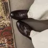 Mocassins de Couro Genuíno Femininos Estilo Britânico Salto Bloco Sapatos Pequenos de Couro Slip-on Versátil Preto Solado Grosso Sapatos Únicos Mocassins Verão