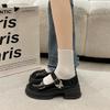 Zapatos Mary Jane de Moda de Tacón Grueso para Mujer 2024 Nuevos Loafers Bajos con Hebilla Metálica de Una Línea Uniforme Jk Zapatos de Cuero Pequeños
