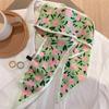 Bufanda de seda pequeña blanca y verde tierno para mujer, banda estrecha para el pelo de primavera y verano, cinta para el pelo, corbata para el pelo, bufanda larga decorativa para bolso