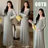En Stock Nueva Moda Primavera/Verano Estilo Perezoso Tejido Rayado Vestido Camisola de Maternidad para Mamá y Conjunto de Dos Piezas con Cárdigan