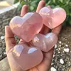 Pieza de Talla de Flor de Hibisco con Forma de Corazón de Cristal Rosa Natural, Artesanías de Cristal Rosa Pulido, Decoración de Escritorio para el Hogar