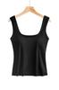 Camiseta sin mangas de estilo europeo y americano con hombros anchos, cuello cuadrado y almohadillas en el pecho, Camiseta sin mangas versátil para usar como prenda exterior, Camiseta sin mangas acanalada de talla grande para mujer