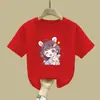 2526# 100% Algodão Manga Curta Verão 2024 Nova Camiseta Infantil Estilo Ocidental Roupa de Cima Camiseta Meninas Camiseta Básica