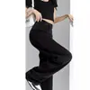 Jeans Negros de Pierna Ancha para Mujer Otoño e Invierno 2022 Nuevos de Cintura Alta Sueltos Rectos Forrados con Forro Polar Pantalones Altos