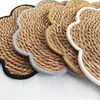 Porta-copos de palha trançada com flor tecida à mão, isolamento térmico, tapete anti-queimadura para tigela, tapete para mesa de jantar em casa, antiderrapante, resistente a altas temperaturas, tapete para prato
