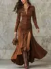 Vestido Largo Ajustado con Cremallera, Cuello Alto y Abertura, Estilo Europeo y Americano, Más Vendido Otoño/Invierno 2026 para Tiendas Independientes de Amazon