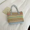 Bolso de Mano Nuevo Estilo, Bolso de Hombro Artístico Tejido Arcoíris Estilo Coreano, Bolso Cubo Simple y Versátil, Bolso de Axila para Viajes Diarios