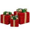 Caja de regalo navideña con lentejuelas de hierro decorativas, caja de regalo luminosa para debajo del árbol de Navidad, adornos apilables para ventana de tres piezas