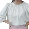Blusa de Gasa Estilo Coreano 2026 Primavera Secado Rápido Resistente a las Arrugas Cuello Redondo Manga Abullonada para Exportación