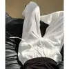 Calça Branca de Pernas Largas Estilo Old Money para Mulheres, Calça de Linho Fina de Cintura Alta para o Verão, Calça Casual Petite com Cordão