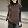 Chaleco de Lana con Cuello Redondo de Franela para Mujer Estilo Otoño Chaleco de Punto de Cachemira con Cuello en V Chaleco para Superponer Top sin Mangas para el Trabajo para Mujer